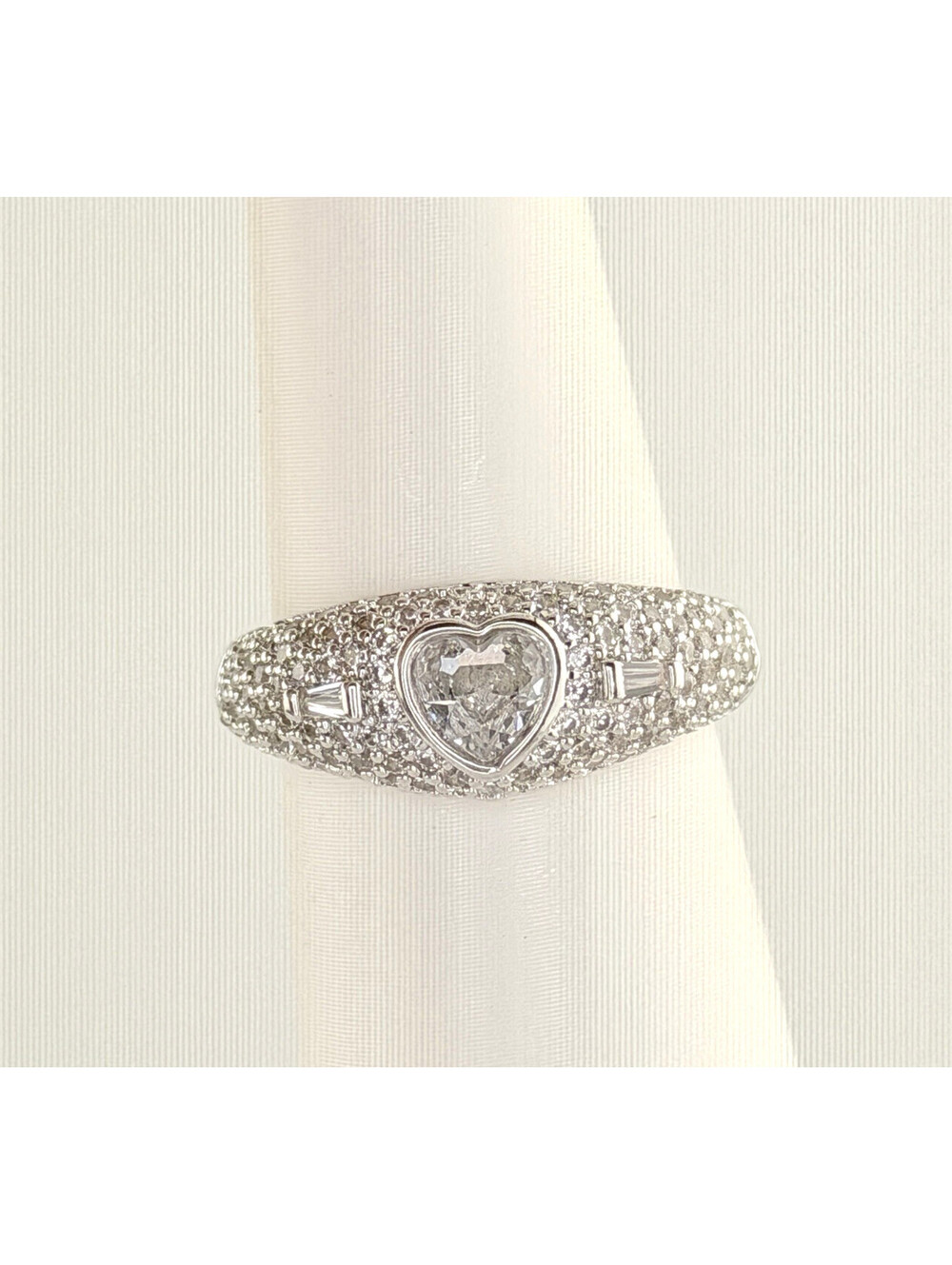 Bomb Party Ring Sz 7 "Hearts On Fire" Clear Cz on Rhodium PAVE HEART